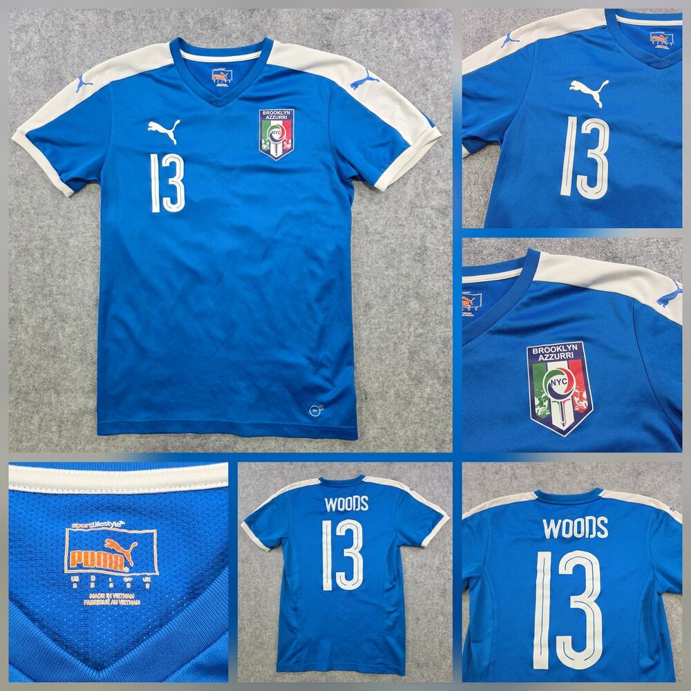 Brooklyn Azzurri Jersey Mens Small Blue Soccer Puma #13 Woods Shirt NYC‎